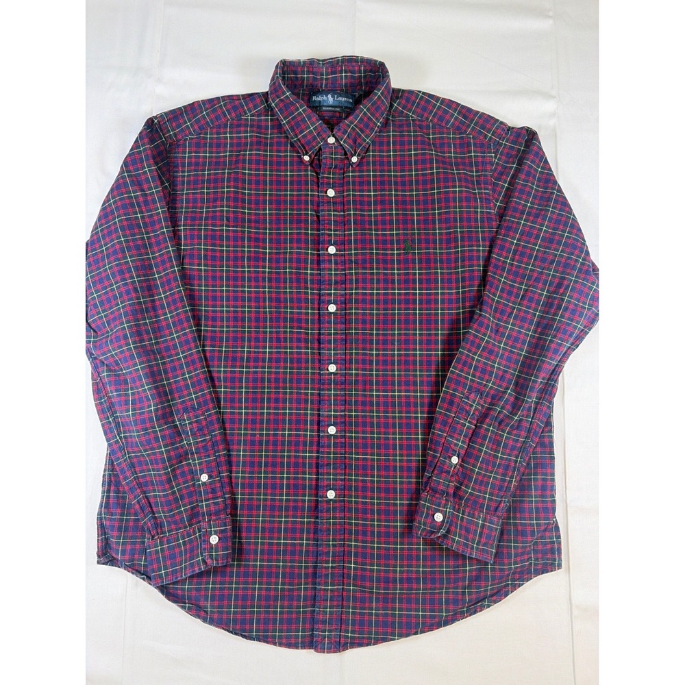 Polo Ralph Lauren Mens XL Classic Fit Flannel Shirt Plaid Red Blue Long Sleeve
